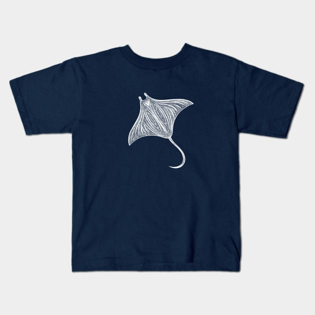 Manta Ray Ink Art - on dark colors Kids T-Shirt by Green Paladin